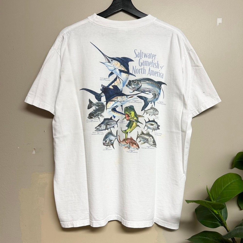 Vintage Columbia Saltwater Gamefish North America Shirt Mens Large White 2000s
